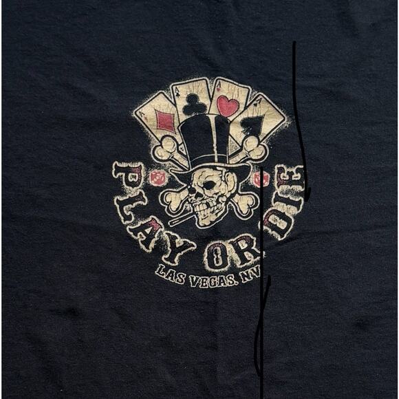 Vintage Las Vegas Play Or Die T Shirt Skull Dice Cards Adult XL Black Mens - Picture 2 of 5
